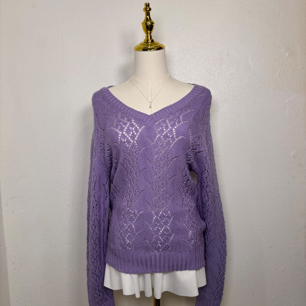 purple lavender knit vneck sweater y2k balletcore cottagecore preppy dainty